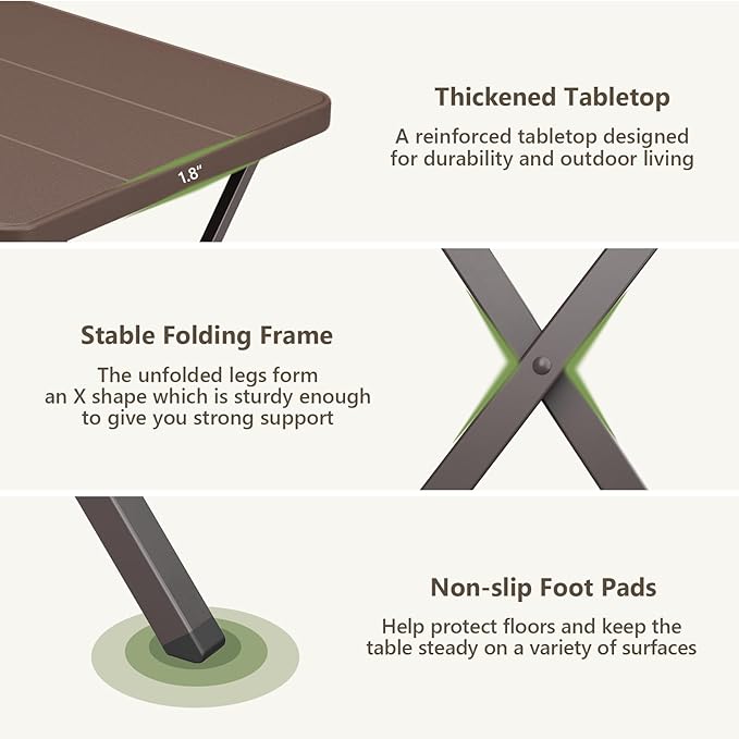 Folding Table 27 Inch Square Folding Table No Assembly Portable Camping Picnic Table Heavy Duty Steel Frame Outdoor Coffee Table Patio Card Table for Small Spaces RV Parties 400 LBS Capacity