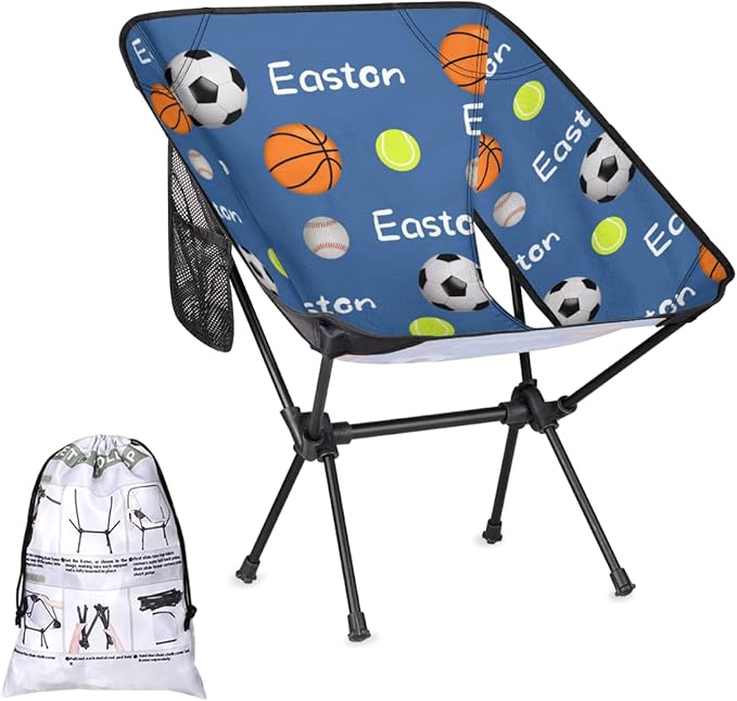 Custom Camping Chair Personalized Portable Backpacking Chair with Name Lightweight Folding Chair for Beach Hiking Ball Theme