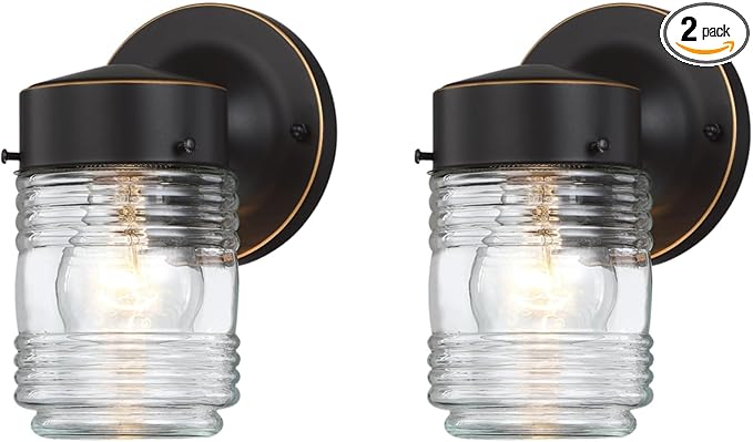 Oil Rubbed Bronze Outdoor Wall Lights for House Jelly Jar Outside Light Fixture for Porch Patio Entryway Anti-Rust Waterproof Wall Mount Exterior Sconce E26 Base Bulb Not Included 2 Pack