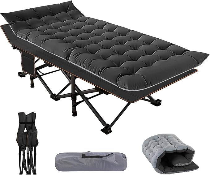 NAIZEA Folding Camping Cots for Adults Folding Cot with Mattress Camping Foldable Bed Portable Military Cot Double Layer Oxford Strong Heavy Duty Sleeping Cots for Camp Office Travel