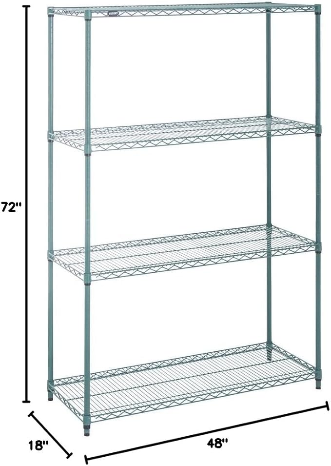 HUBERT Commercial NSF Heavy Duty Green Epoxy 4-Tier Wire Rack for Kitchen Warehouse Garage - 18 x 48 x 72