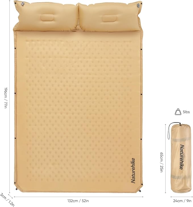 Naturehike Camping Sleeping Pad Ultralight Camping Mat 2 Person with Pillow Fast Inflating Memory Foam Sleeping Pad for Hiking RV Camping Yellow
