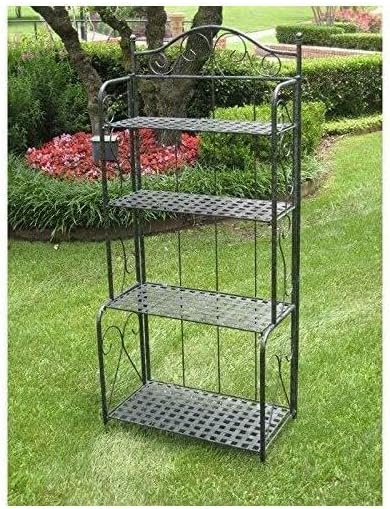 Natural Beauty Folding Baker Rack - Powder Coated Iron with Rustic Brown Finish Weather Proof Compact Folding Design for Indoor or Outdoor Use