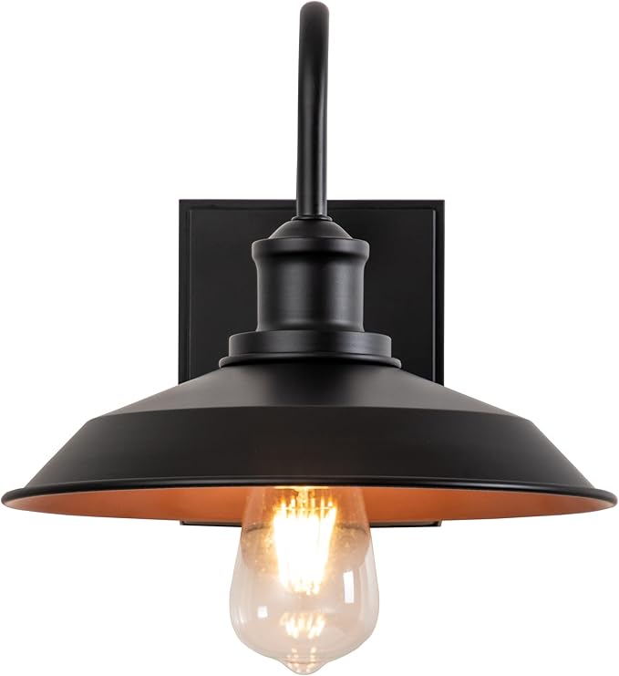 Outdoor Lights Fixture with GFCI Outlet Black Porch Light Waterproof Exterior Barn Wall Lights Fixture Industrial Farmhouse Wall Sconce Wall Mount Outside Lights for HousePatio Garage