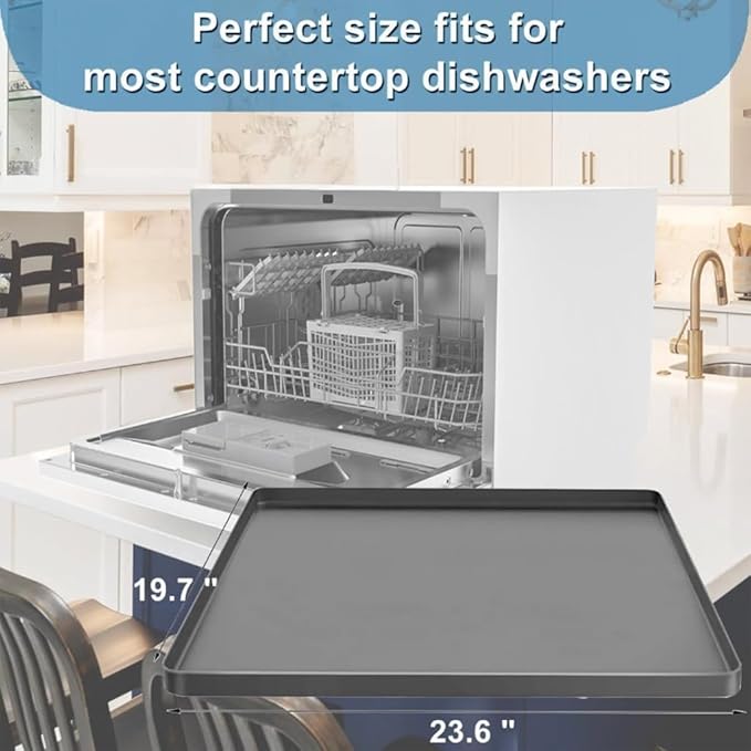Dishwasher Drain Pan Mat Washing Machine Pan Tray with Raised Edged Portable Nonslip Silicone Under Dishwasher Drip Pan (F)