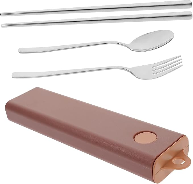 4 Sets Fork Spoon Chopsticks Serving Utensils Stainless Steel Stainless Steel Set Travel Cutlery Spoons Tableware Set Camping Utensil Abs Pink Spoon Fork Chopstick Rest