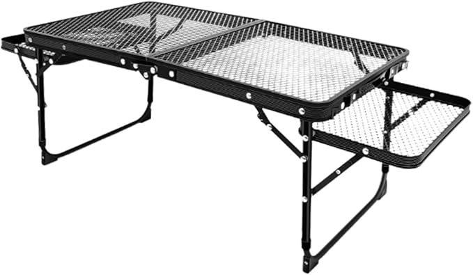 Small Folding Table Adjustable Height Grid with Mesh Desktop Folding Camping Table Barbecue Table for Travel Car Garden Beach Hiking camping table Wilderness camping table Outdoor camping tab