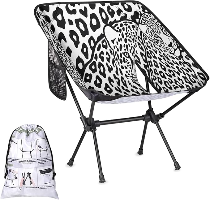 Animal Leopard Print Camping Chair Lightweight Portable Chairs for Adults Easy Installation Outdoor Foldable Camping Chair for Camping Fishing Hiking Picnic Beach