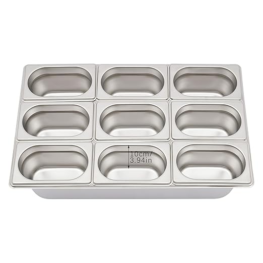 9-Compartment Stainless Steel Food Serving Tray with Lid Countertop Buffet Condiment Dispenser Display Container with Ice Packs 9 Tongs &amp Spoons for Restaurant Hotel Kitchen Party