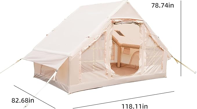 Donext Inflatable Camping Tent 4-Season Glamping Tent with Stove Jack Mesh Windows Easy Setup Windproof Cotton Outdoor Tent with Hand Pump