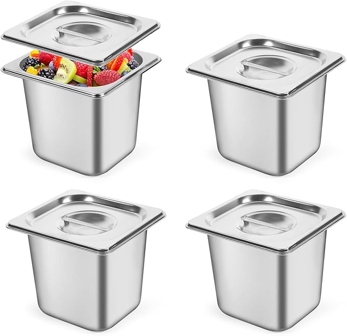 Hotel Pan 1/6 Size - Stainless Steel Steam Pan With Lid 6 Deep Food Anti Jam Stainless Steel Buffet Commercial
