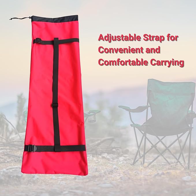 Heavy Duty Camping Chair Replacement Bag with Side Pocket Camp Cover Bags for Carrying Folding Chairs - 48 X 11 Inches Durable 600D Oxford Fabric Extra Wide Mouth Adjustable Strap for Carry (Red)