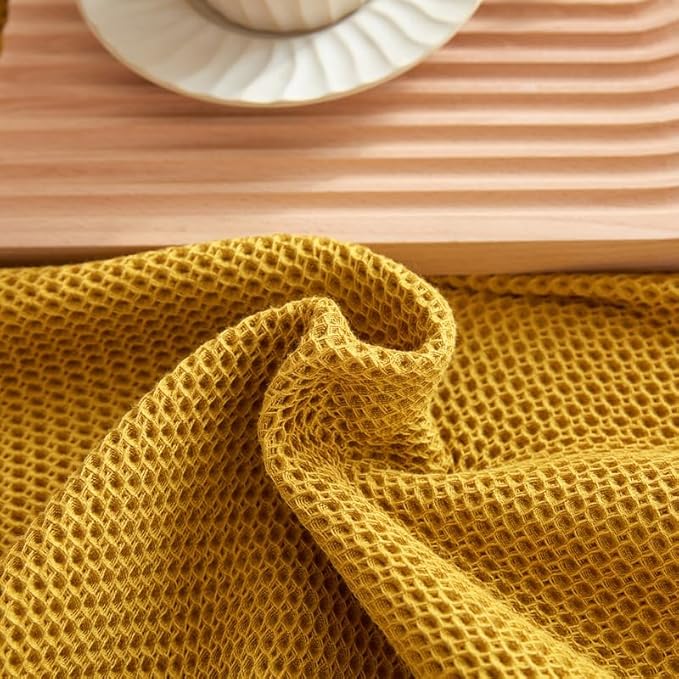 Bnitoam 100% Cotton Waffle Weave Blanket for Bed Couch Sofa 80x92 Soft Breathable Cooling Cellular Blanket for Adult Lightweight All Season Machine Washable Yellow (Yellow 80x92)