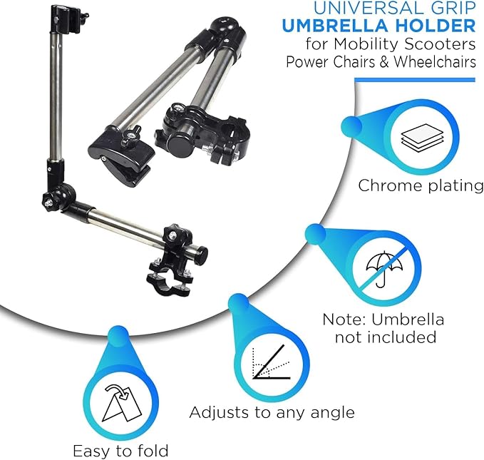 TARSHYRY Elderly Mobility Scooter Umbrella HolderUniversal Umbrella Mount Holder Adjustable Stretch Umbrella Stand for Mobility ScooterStrollerWheelchairBeach Chair