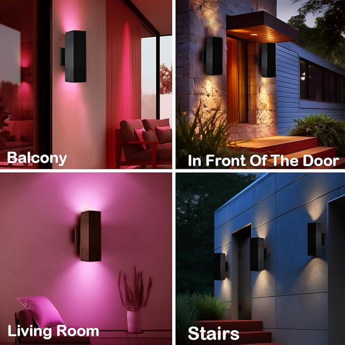 Up and Down Lights Outdoor Wall Lights RGB LED Dusk to Dawn Outdoor Lighting IP56 Black Aluminum Anti Rust Waterproof Outdoor Light Fixtures Wall Mount for House Front Door Porch Patio