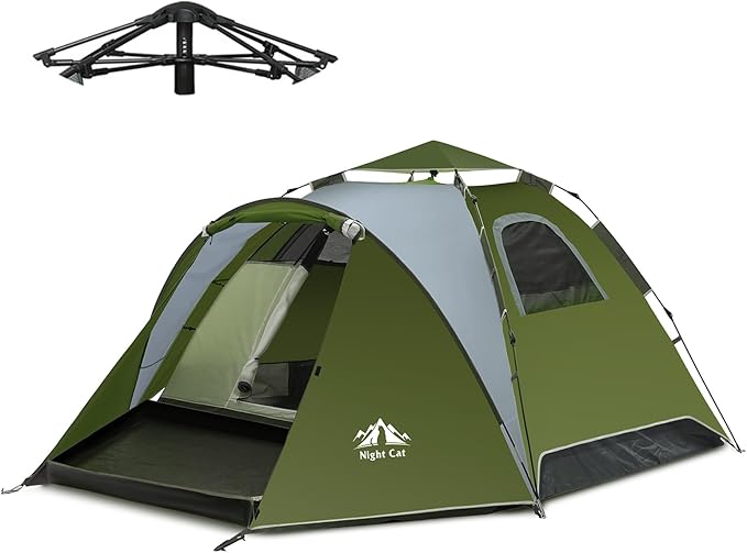 Night Cat Instant Popup Tents 2-3 Persons with Footprint Tarp Easy Setup Camping Tent with Rainfly Double Layers Waterproof Automatic Hydraulic Mechaism