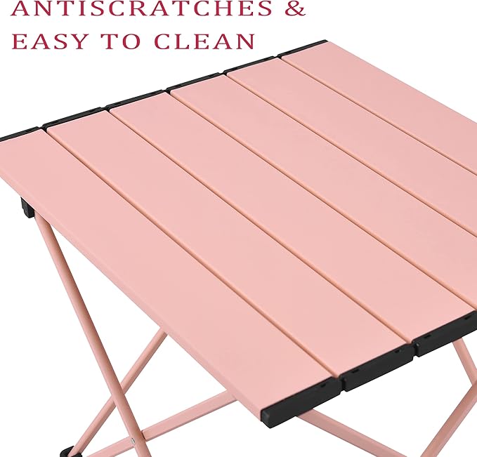 Grope Portable Camping Table with Aluminum Table Top Folding Beach Table Easy to Carry Prefect for Outdoor Picnic BBQ Cooking Festival Beach Home (Pink-L)