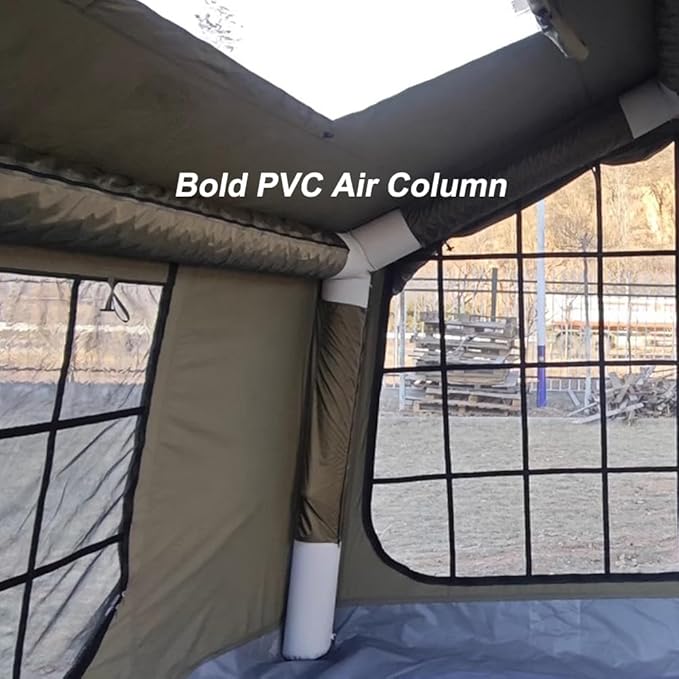 Cotton Canvas flatable Tent with Detachable TPU Windows and Pump2/3/4 Person Pop-Up Tent with Stove Jack Hole &amp Cable Hole