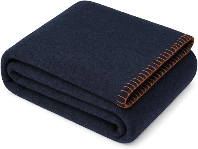 ASR Outdoor 5lb Navy Blue Wool Blanket Camping Survival Gear 64 x 84 Inches