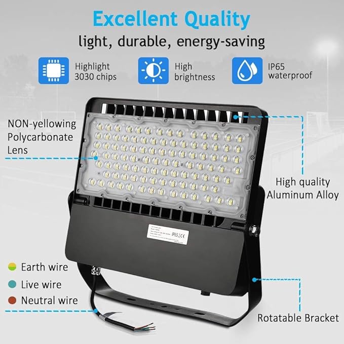 ledmo 240W Outdoor LED Flood Light 36000 Lumens Large Area Stadium Lighting 5000K Daylight Die-Cast Aluminum Security Light for Backyard Warehouse Horse Arena IP65 Waterproof 110-277V Hardwired