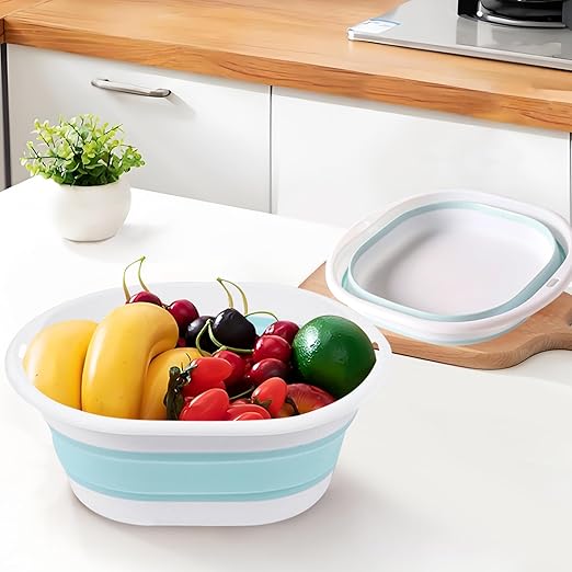 Collapsible Basin 3 Set Foldable Wash Basin Plastic Laundry Tub Space Saving Wash Tub for Dish Fruit Camping Laundry Hiking &amp Home (Blue)