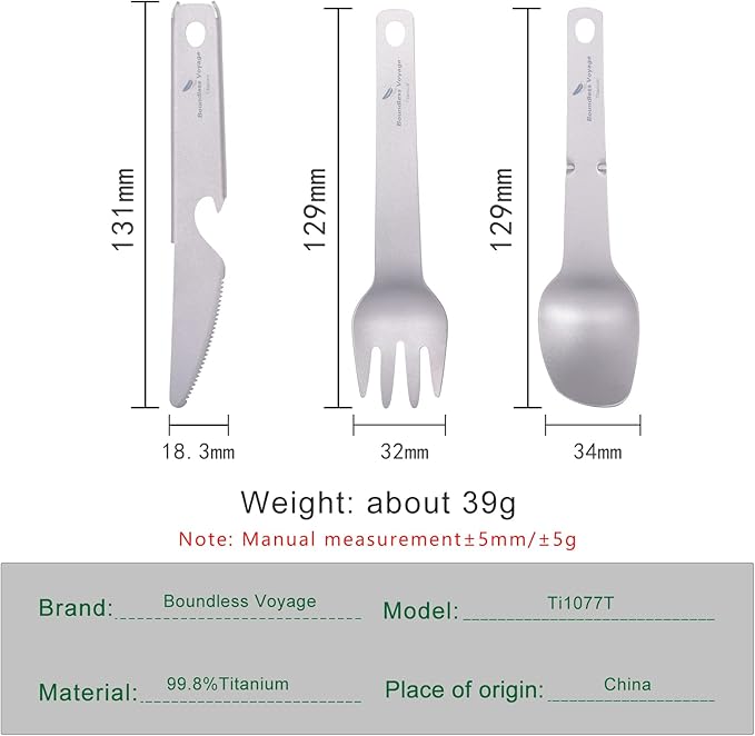 Boundless Voyage Titanium Spoon Fork Knife Telescopic Chopsticks Kitchen Utensils Set Folding Tableware Dinnerware Set Camping Flatware for 1-4 Person