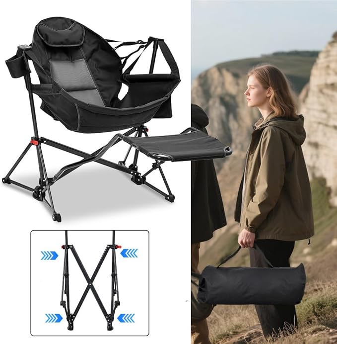 outdoor basic Adjustable Camping Folding Chair with Footrest - Portable Zero Gravity Lounge Chair for Beach Lawn Picnic Fishing &amp Backpacking Trips Supports 600lbs