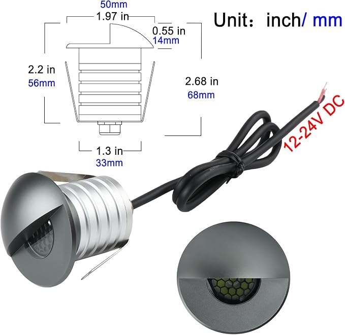 LED In-Ground Step Light- Half Moon Anti-Glare 3W 12V-24V DC Recessed Wall Lights IP67 Waterproof Buried Underground Outdoor Landscape LightingWarm White 3000K (6 Pack)