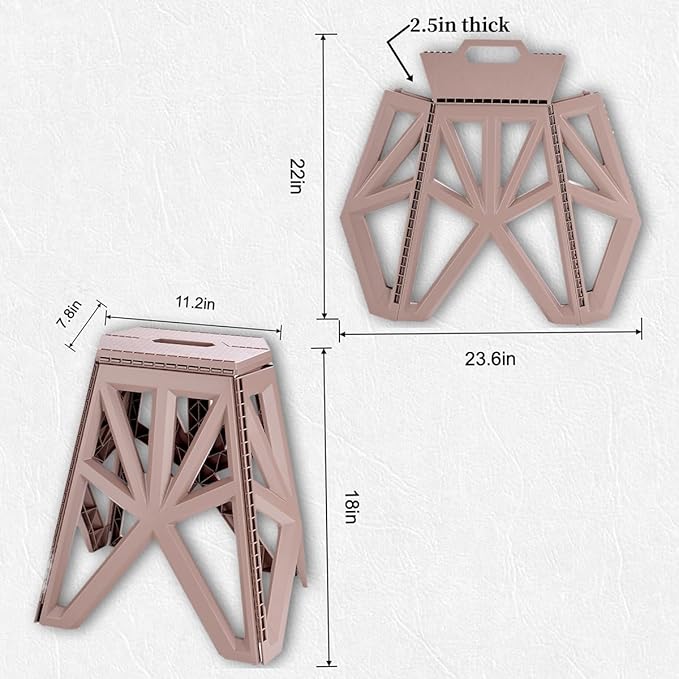 18 Folding Stool - Brown 1 Piece Portable Step Stool Foldable - No Assembly Needed 500lb Capacity - Non-Slip Collapsible Stool Chair for Kitchen Bathroom Camping RV