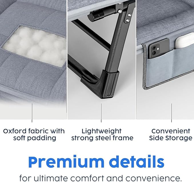 Camping Cot Portable Folding Bed for Adults 6 Position Adjustable Cot Recliner Chair with Pillow Heavy Duty Steel Frame Camping Office Nap Indoor Outdoor Use (Large(74in))