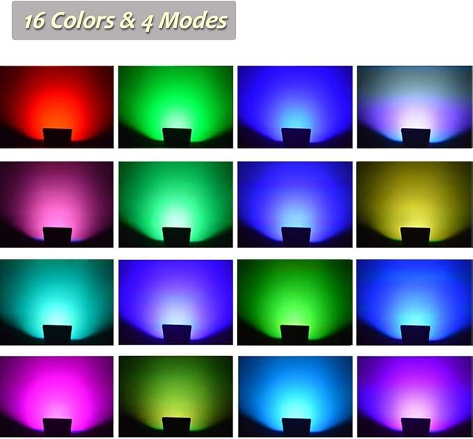 LED RGB Flood Light 50W Outdoor Color Changing Lights with Remote Control IP65 Waterproof Dimmable Wall Washer Light Flood Lamp 16 Colors 4 Modes with US 3-Plug(2 Pack)