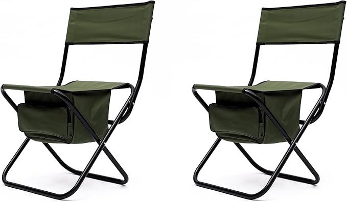 2-Piece Camping Chair Portable &amp Lightweight Portable Folding Chair Fishing Chair with Storage Bag Foldable Compact Fishing StoolFolding Stools Folding Camping StoolGreen