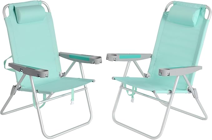 SUNNYFEEL 17 Tall Oversized Beach Chairs 2 Pack for Adults Heavy Duty 500 LBS 5 Position Portable High Folding Camping Chair with Cup Holder for Outdoor/Lawn/Trip Foldable Sand Chairs for Adults