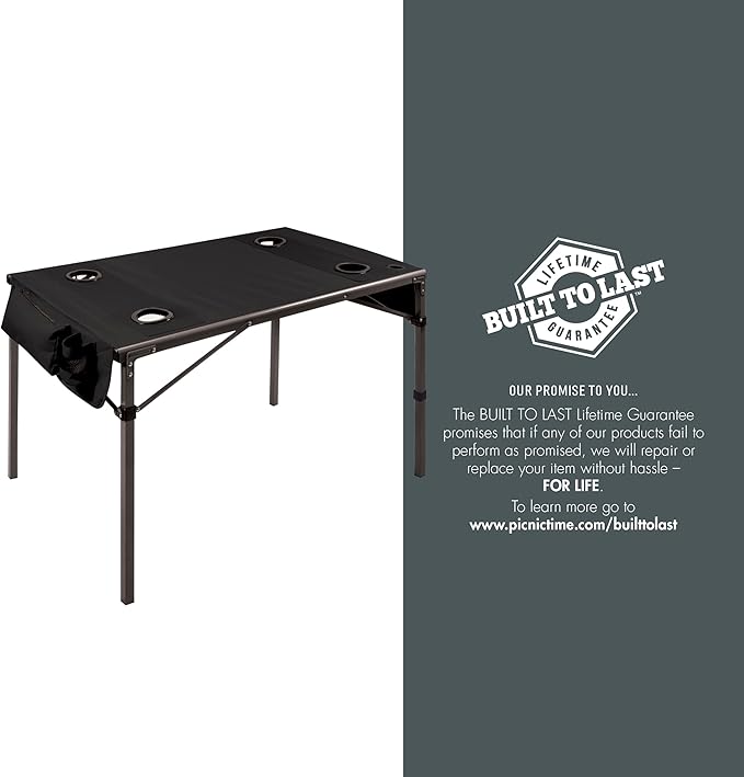 PICNIC TIME NFL New Orleans Saints Travel Table Portable Folding Table Camping Table Outdoor Table with Carry Bag (Black)