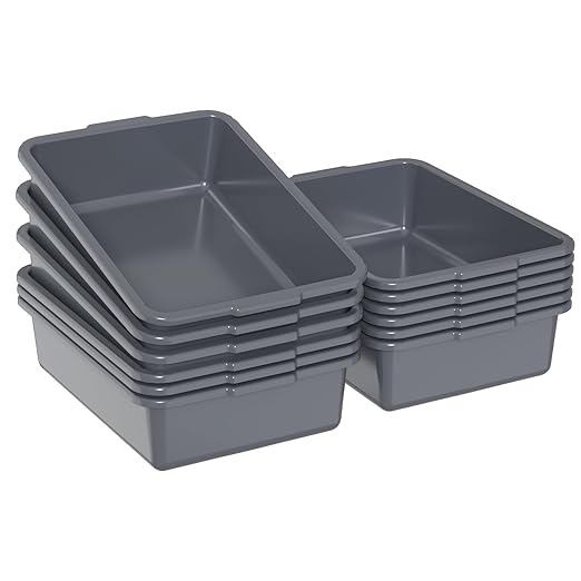 13 L Plastic Commercial Utility Bus Boxes 12-Pack Bus Tubs Gray