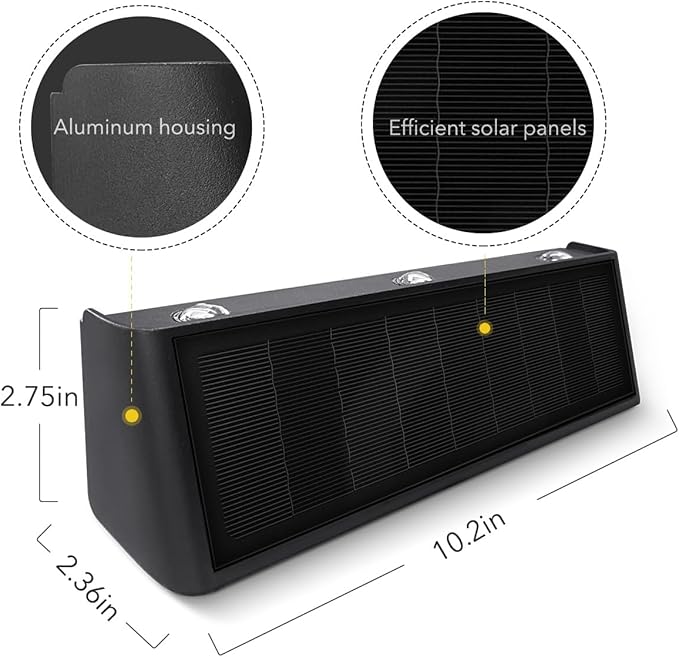 Solar Sconce Lights Outdoor Up and Down Waterproof Aluminum Solar Wall Lights Dusk to Dawn 3000K Warm White for House Outside Sign Yard Porch