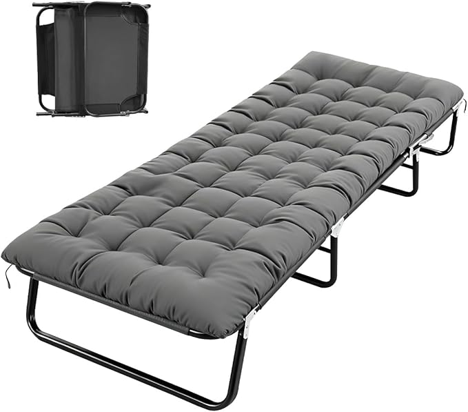 Adult Camping Cot - 220 lbs Capacity Folding Bed with Mattress Portable Compact for Indoor/Outdoor/Home/Travel