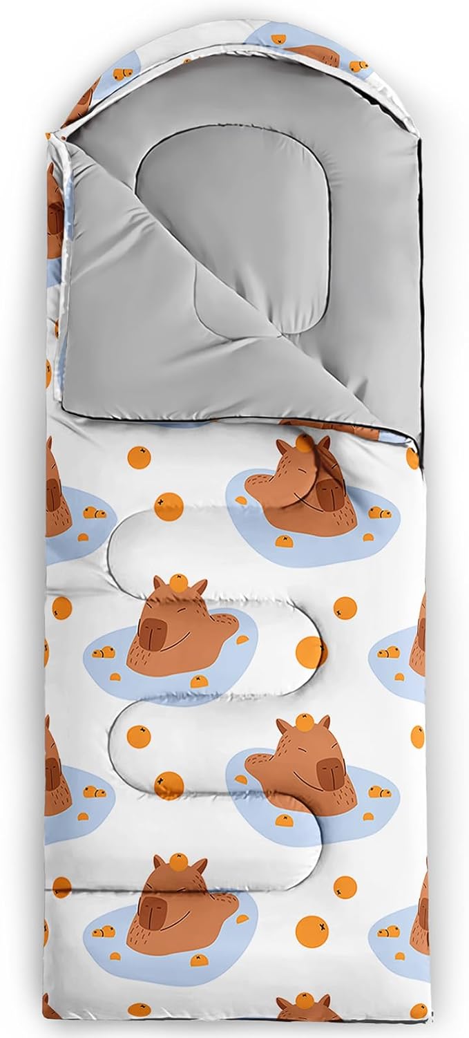 Kawaii Capybara Sleeping BagRainbow Duck Floral Compact Waterproof Camping Bag for Kids Girls BoysCute Cartoon Capibara Warm Backpacking for Traveling Outdoor Hiking Camping Gear Equipment