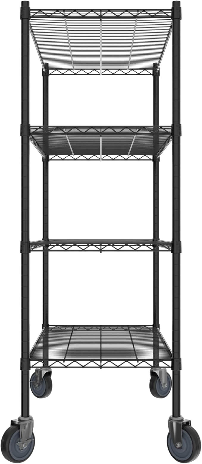 Commercial NSF Listed Black Epoxy Mobile Wire Shelving Kit 21 x 42 x 60 with 4 Shelves Perfect for Warehouse Walk-in Refrigerator Freezer Grocery Store Restaurant Dishroom