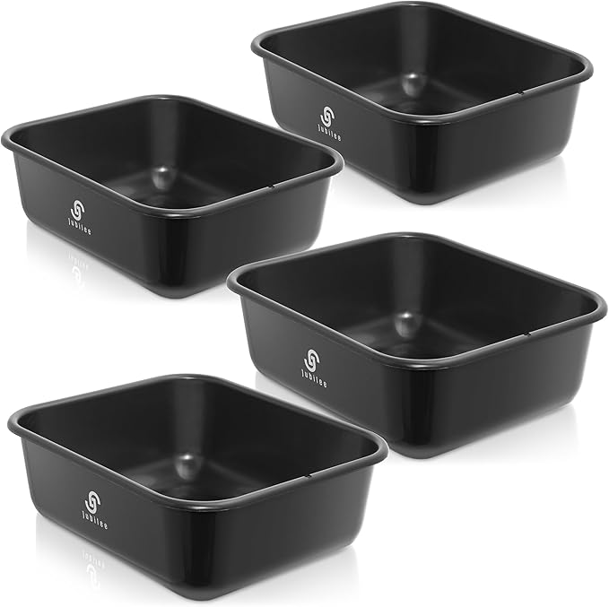 Jubilee 4-Pk Plastic Storage Bin 11L Black Bus Utility Tub – Heavy Duty Commercial Dishwashing Box for Restaurant Kitchen Organization and Storage