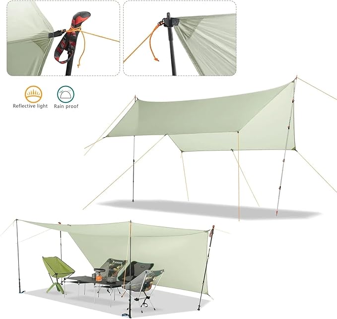 450g 20D Two-Sided Silicone Coated Nylon Tarp Ultralight Sun Shelter Beach Tent Pergola Awning Canopy Rainfly Camping Sunshelter