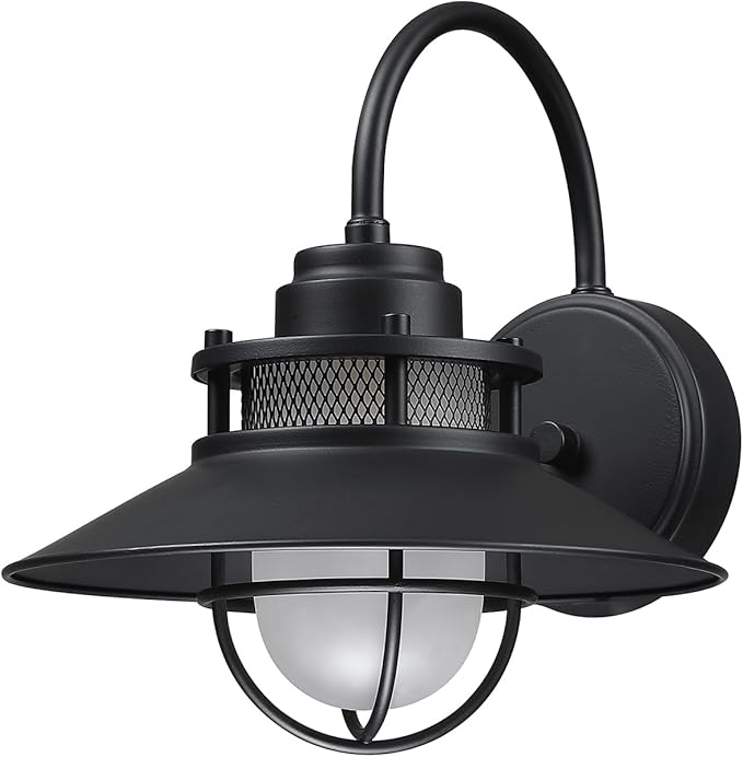 Outdoor Gooseneck Barn Light Fixture with Cage - Exterior Wall Sconce Farmhouse Gooseneck Light Outdoor Porch Sconce for Garage Coastal Lantern for Outside
