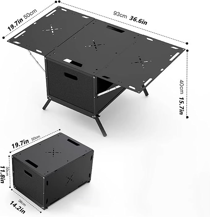 Camping Table with Storage Box Outdoor Stor-Age B-ox Practical Stor-Age Bo-x 54L Collapsible Trunk Organizer with Lid Folding STO-Rage Bin for Camping Picnic Home