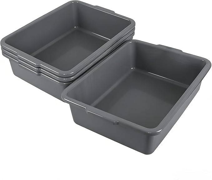 4-Pack 25 L Grey Bus Box Utility Bus Tub Plastic Commercial Dish Pan Set Grey