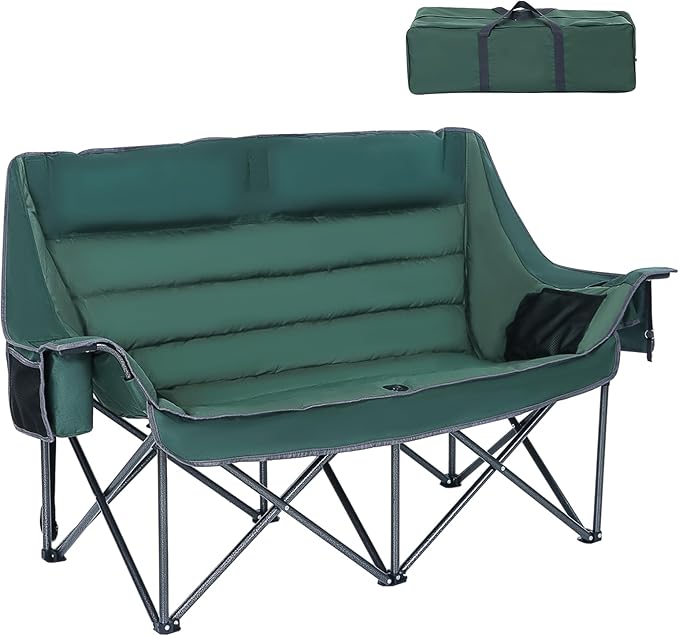 Double Camp Chair Double Folding Chair Camping Chairs for Two People Camping Couch for Adults Folding Loveseat for Outdoor Sports and Lawn (Regular 1-Pack)