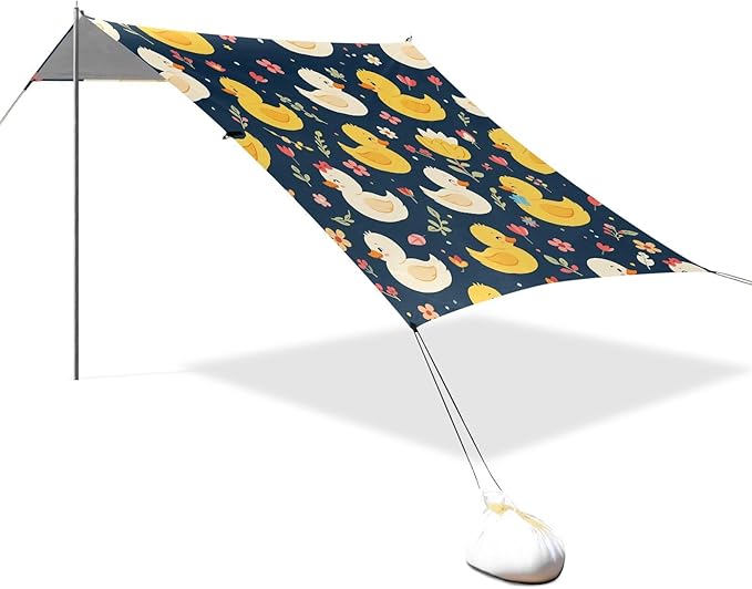ALAZA Duck Flower Beach Tent Sun Shelter UPF50+ Protection Beach Shade Canopy w/ 4 Sandbags for Outdoor Camping Fishing Backyard Fun Picnic 10x9 ft