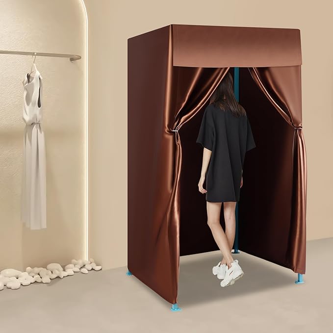 Heavy-Duty Portable Folding Fitting Room with Blackout Curtains - Large Changing Room Tent for 3-4 People Freestanding Privacy Tent for Events Retail Stores &amp Outdoor Use (Coffee)