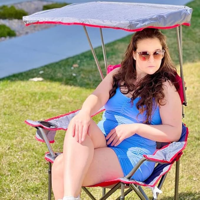ALPHA CAMP Heavy Duty Canopy Camping Chair 350 lbs Capacity Oversized Folding Chair with Adjustable Sunshade Portable Sunshade Chair with Cup Holder for Beach Fishing Outdoor