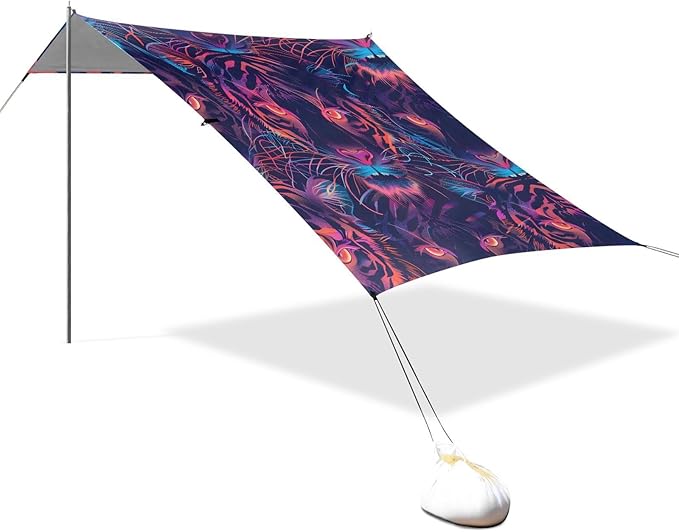 ALAZA Neno Tiger Face Beach Tent Sun Shelter UPF50+ Protection Beach Shade Canopy w/ 4 Sandbags for Outdoor Camping Fishing Backyard Fun Picnic 10x9 ft