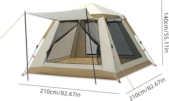 2-3 Person Family Camping Tent with Awning Quick Setup All-Season Tent Windproof Waterproof with Mosquito Net &amp UV Protection Beige Oxford Fabric